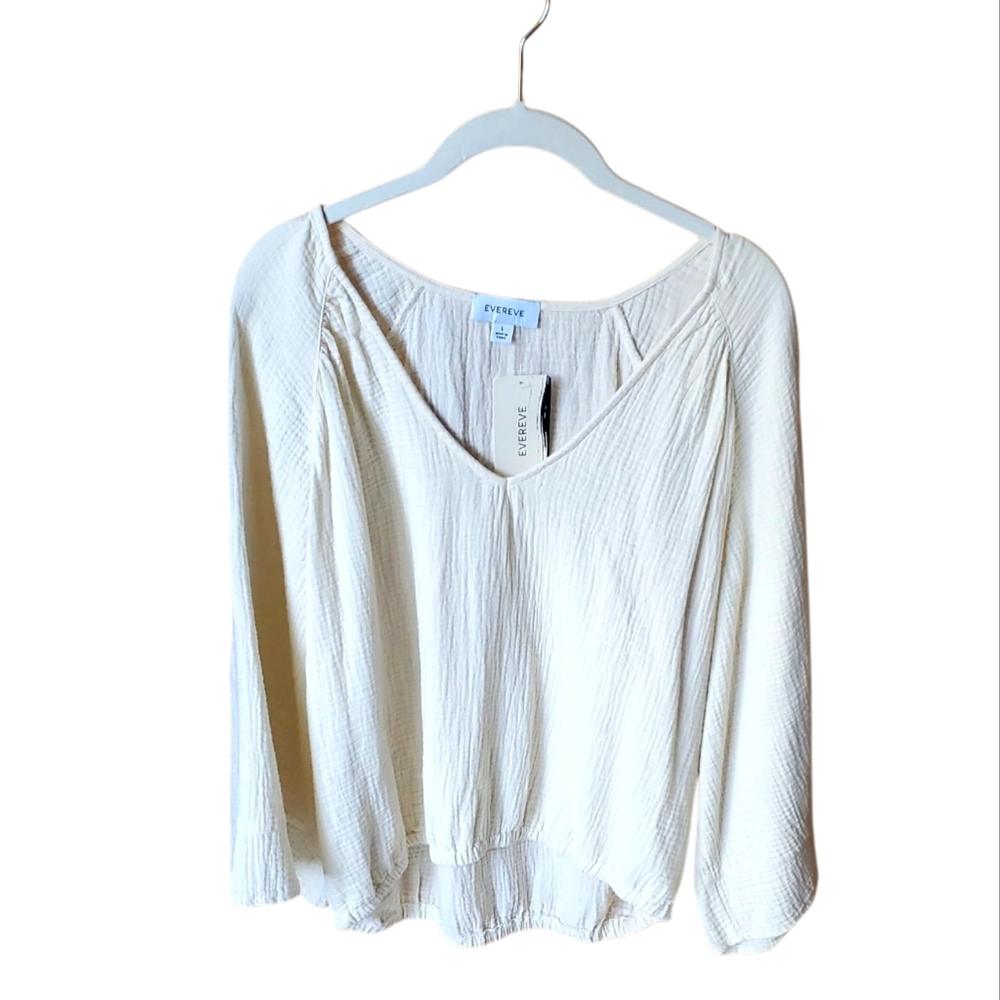 Evereve Gauzy Ivory Deep V Neck Top L